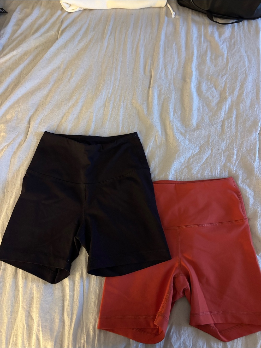 90 Degree By Reflex Black and Orange/Red High-Waist Bike Shorts Duo